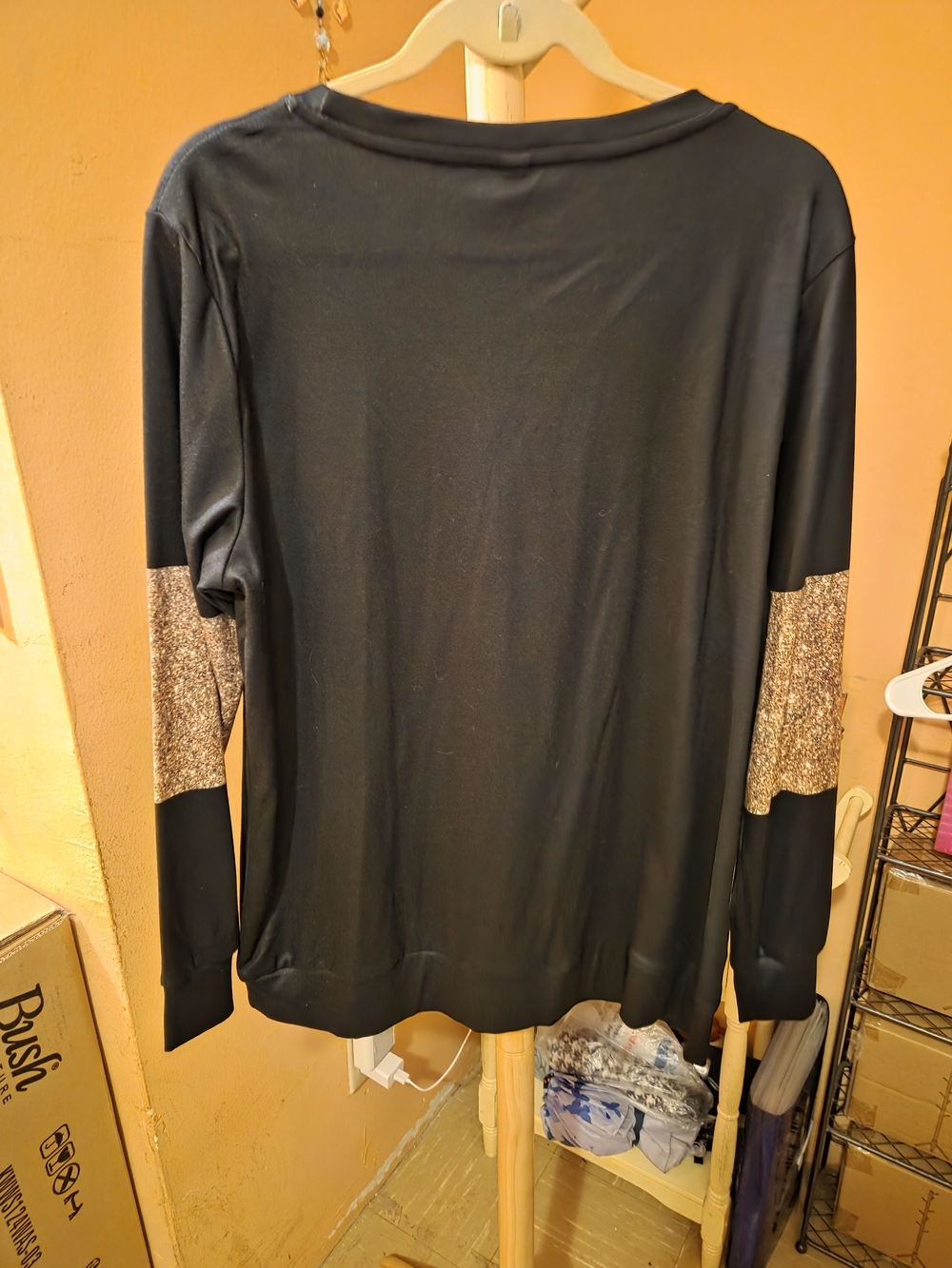 Black Tee with Rose Gold Glitter Tree Graphic - Picture 2 of 3